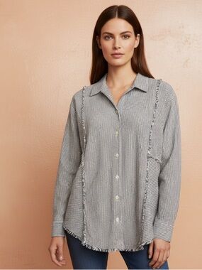 Vintage Striped Button-Up Women's Top